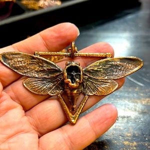 Awesome Copper Plated Lunar Moth with Embedded Faceted Obsidian Skull